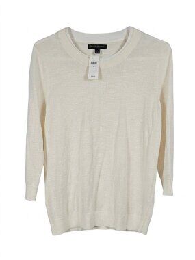 NWT Banana Republic Knit Sweater Crewneck 3/4 Sleeve Off-White Cream S Coastal